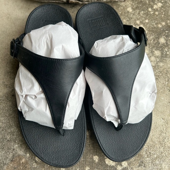 FitFlop Black Leather toe thong classy classic Sandals Sz-5. L - Picture 9 of 10